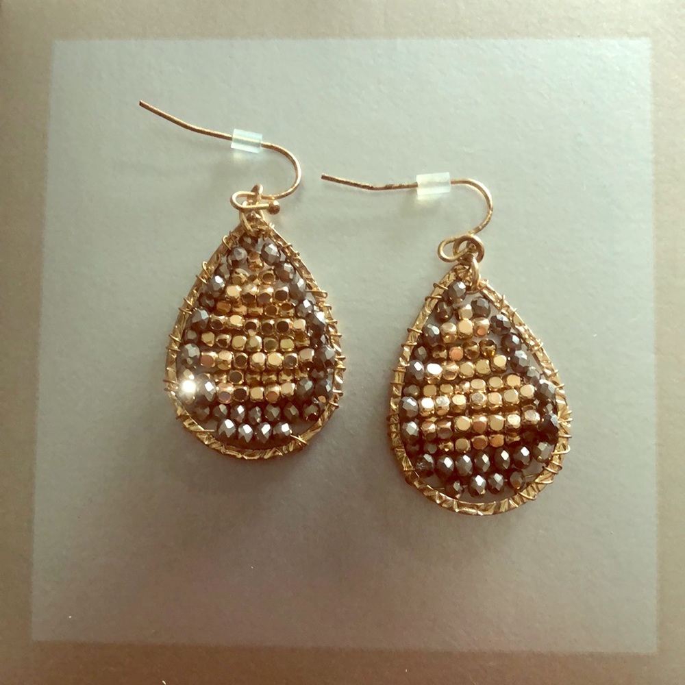 Panacea Earrings - gold and gunmetal beaded